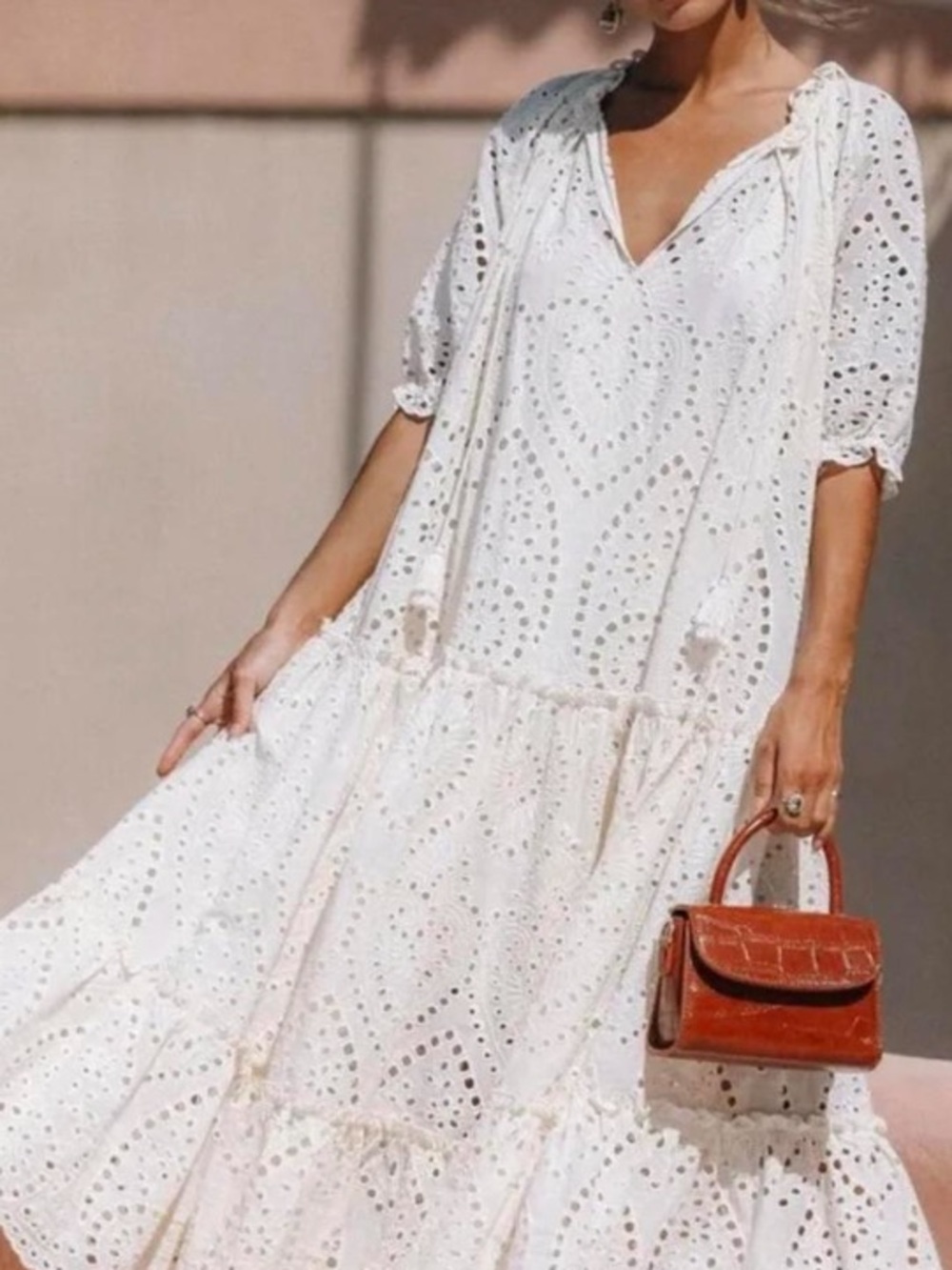 Cream Cotton Eyelet Midi Dress - NWT, size M